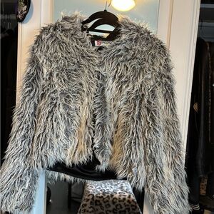 Rave grey y2k vintage Faux Fur Jacket